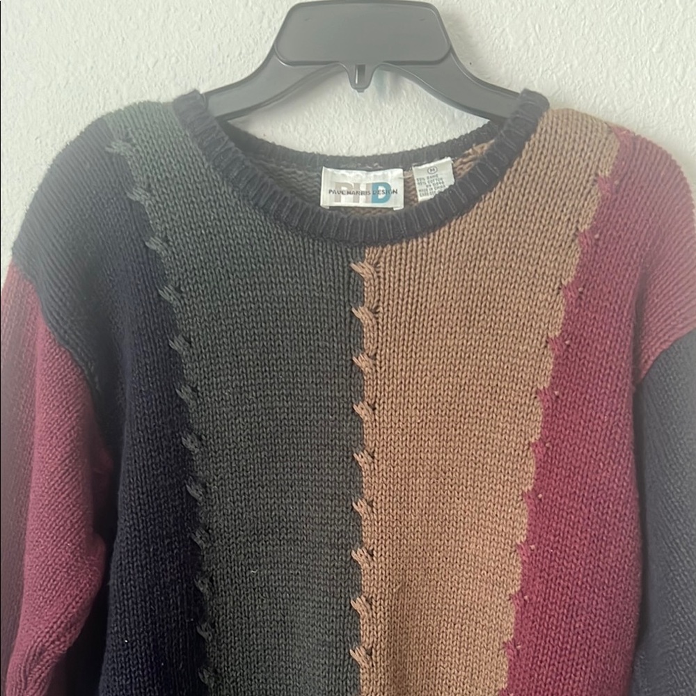 Black and Brown Crewneck Sweater with Colorblock Design